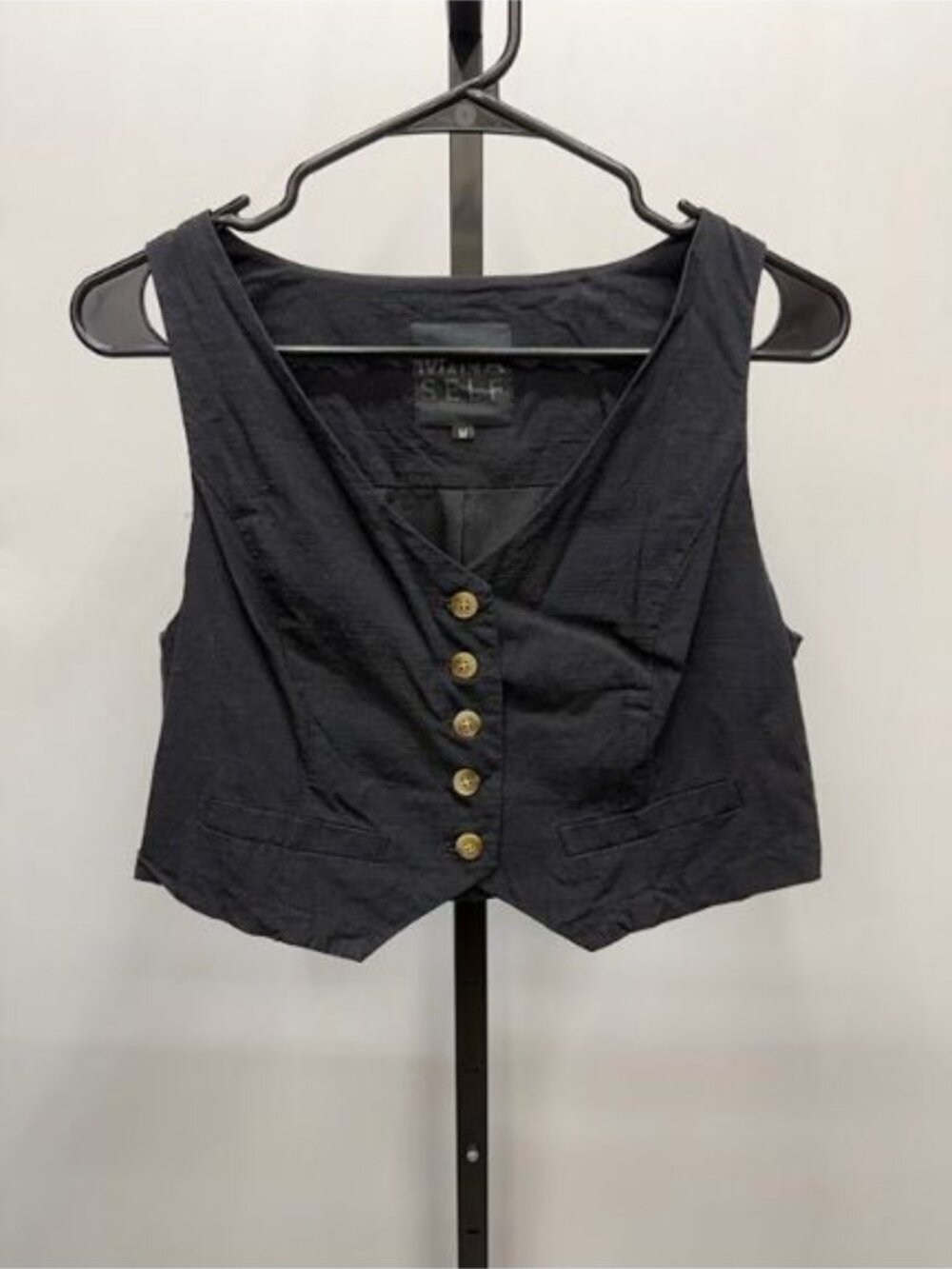 Mina Self Black Button-Up Cropped Vest